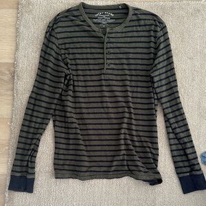 Lucky Brand Green and Black Striped Long Sleeve Henley